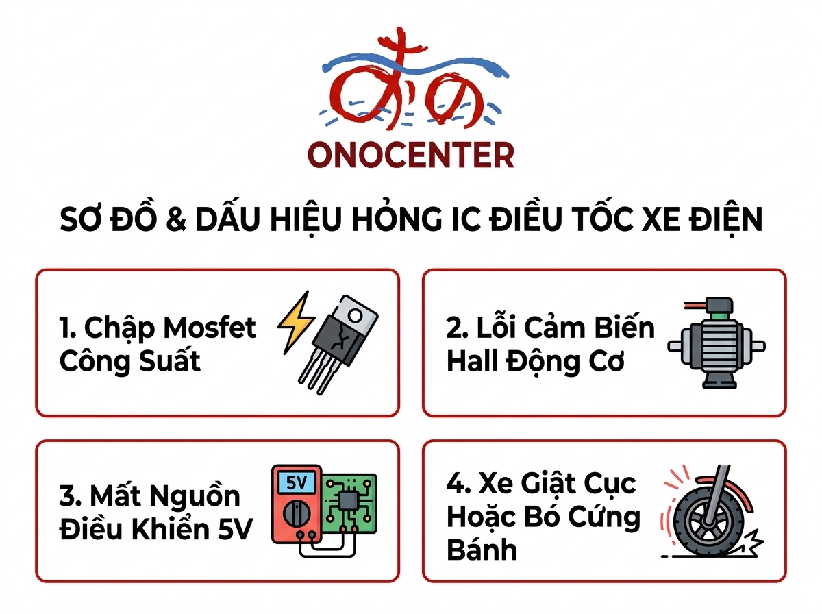 Infographic 4 dấu hiệu nhận biết hỏng IC điều tốc xe điện và giải pháp xử lý