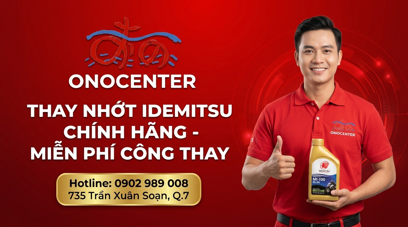 Banner khuyến mại thay nhớt Idemitsu chính hãng miễn phí công tại ONOCENTER
