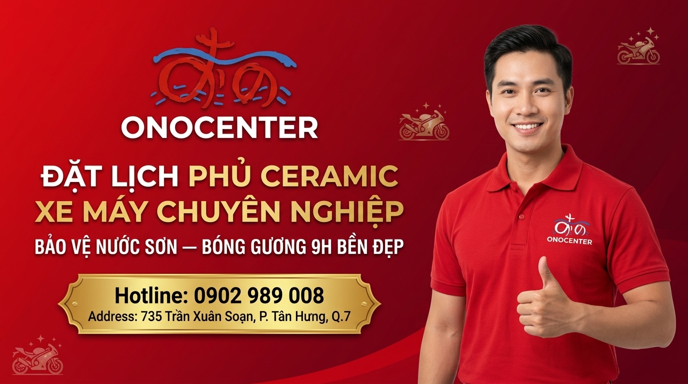 Banner kêu gọi đặt lịch hẹn dịch vụ phủ ceramic xe máy chuyên nghiệp tại ONOCENTER Quận 7