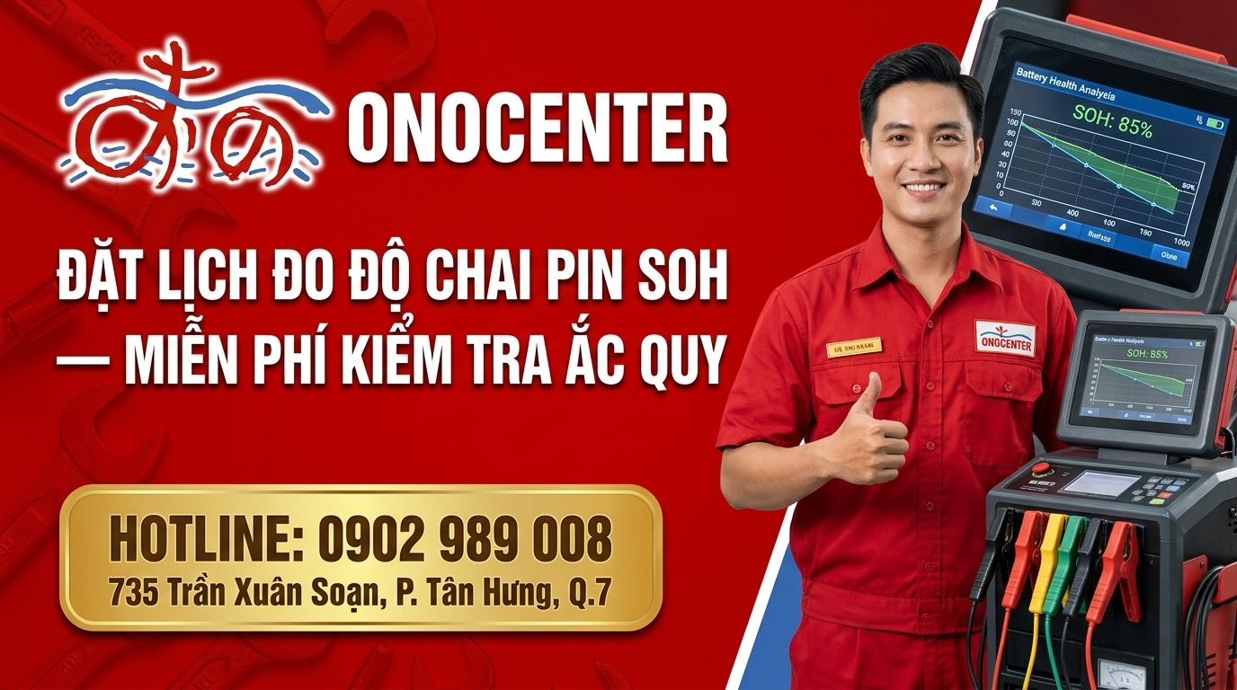 Banner kêu gọi đặt lịch đo SOH và kiểm tra pin xe máy điện miễn phí tại ONOCENTER 735 Trần Xuân Soạn Quận 7