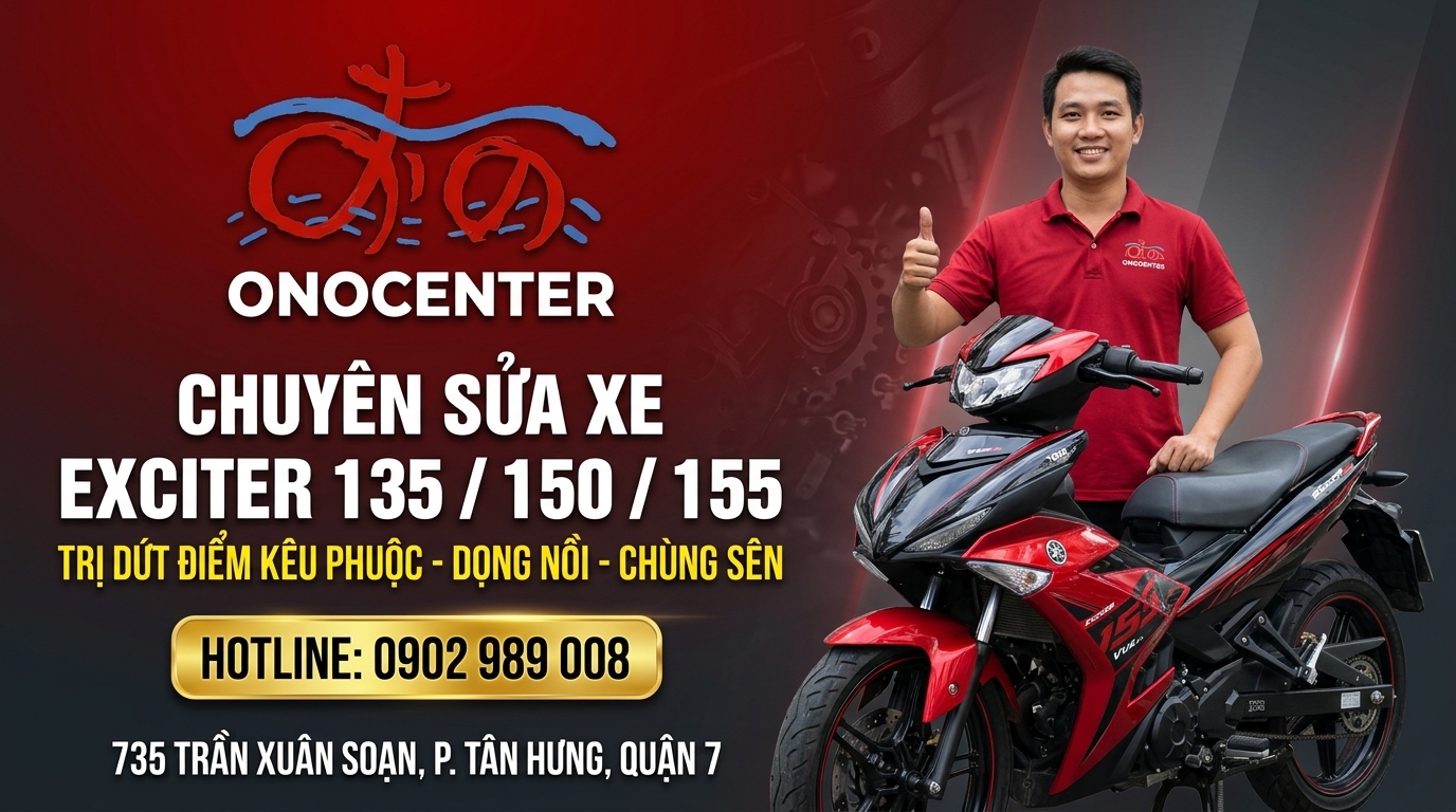 Banner đặt lịch sửa chữa và bảo dưỡng xe Yamaha Exciter 135 150 155 uy tín tại ONOCENTER Quận 7
