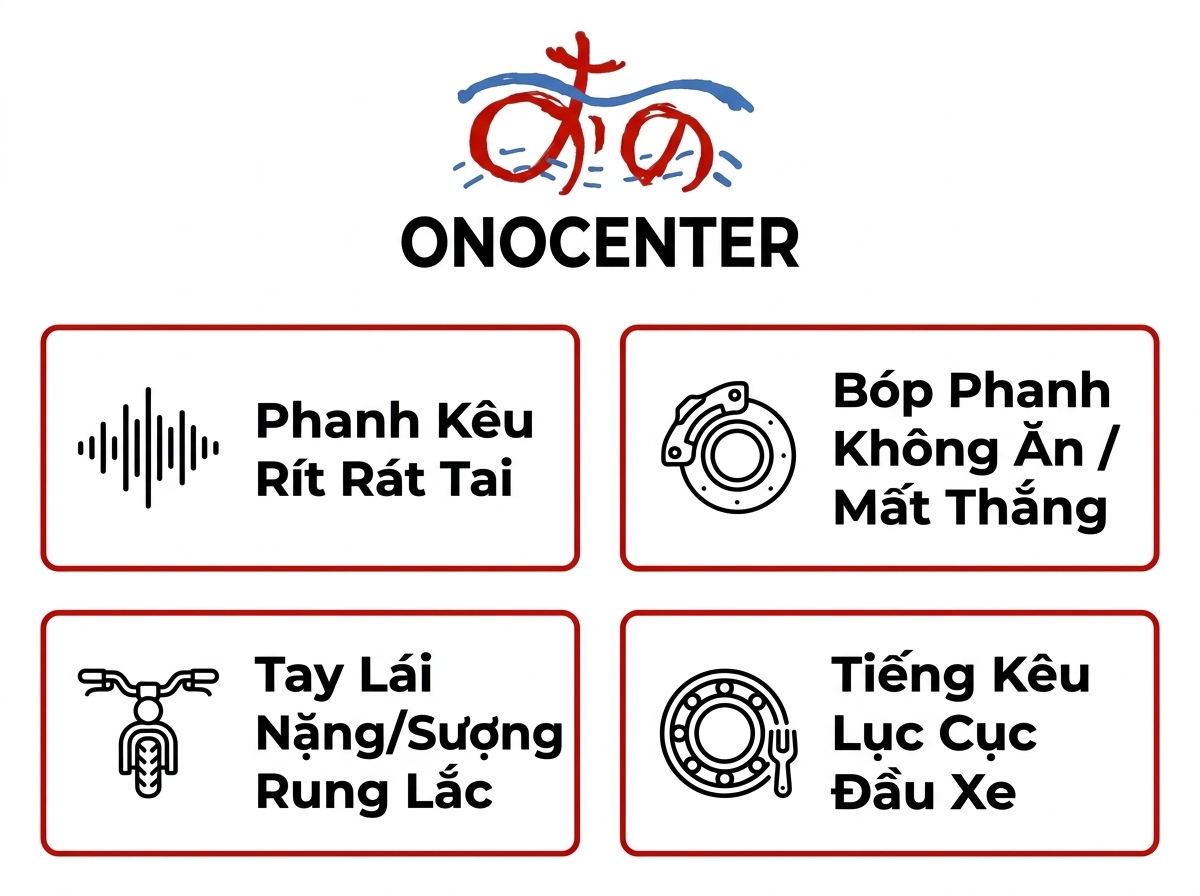 Infographic 4 dấu hiệu nhận biết bố thắng xe máy cần thay và chén cổ hư hại tại ONOCENTER