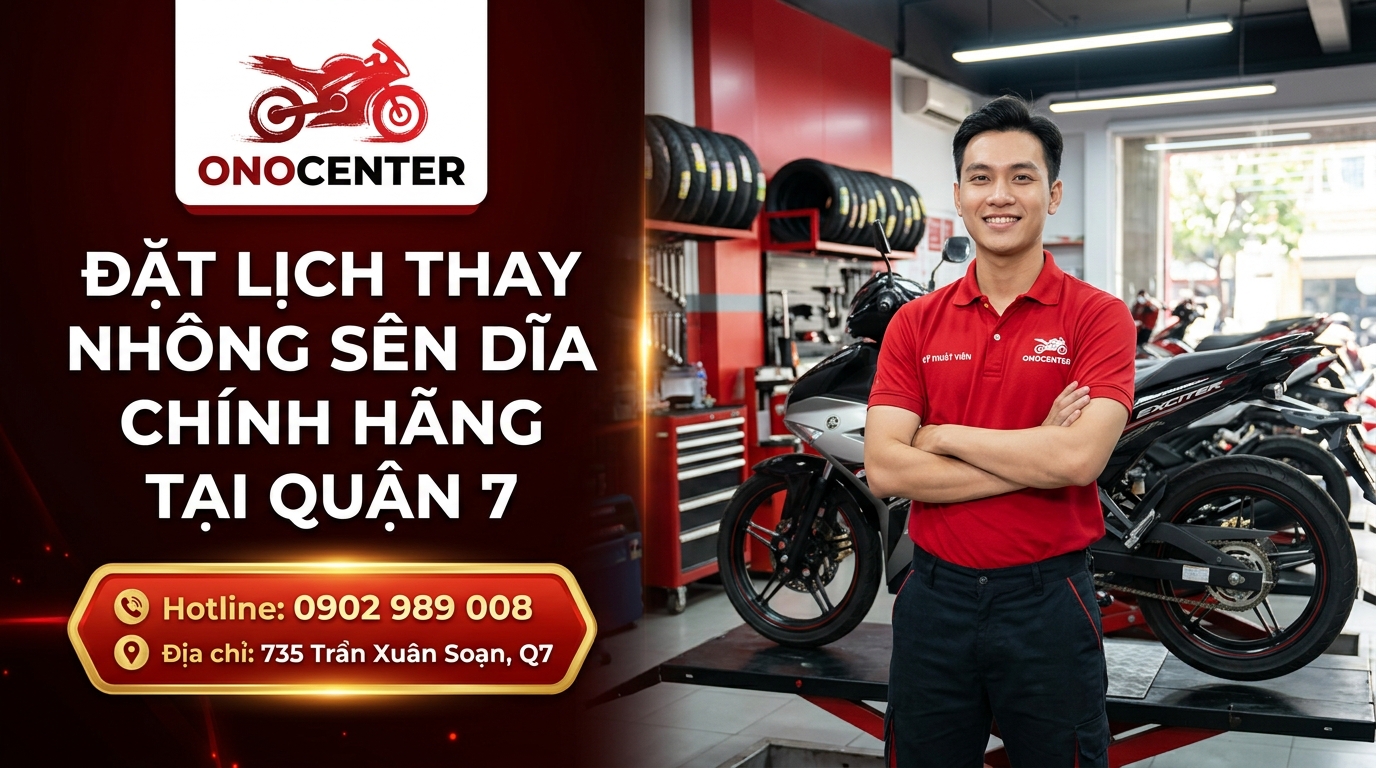 Banner kêu gọi đặt lịch thay nhông sên dĩa chính hãng tại ONOCENTER Quận 7