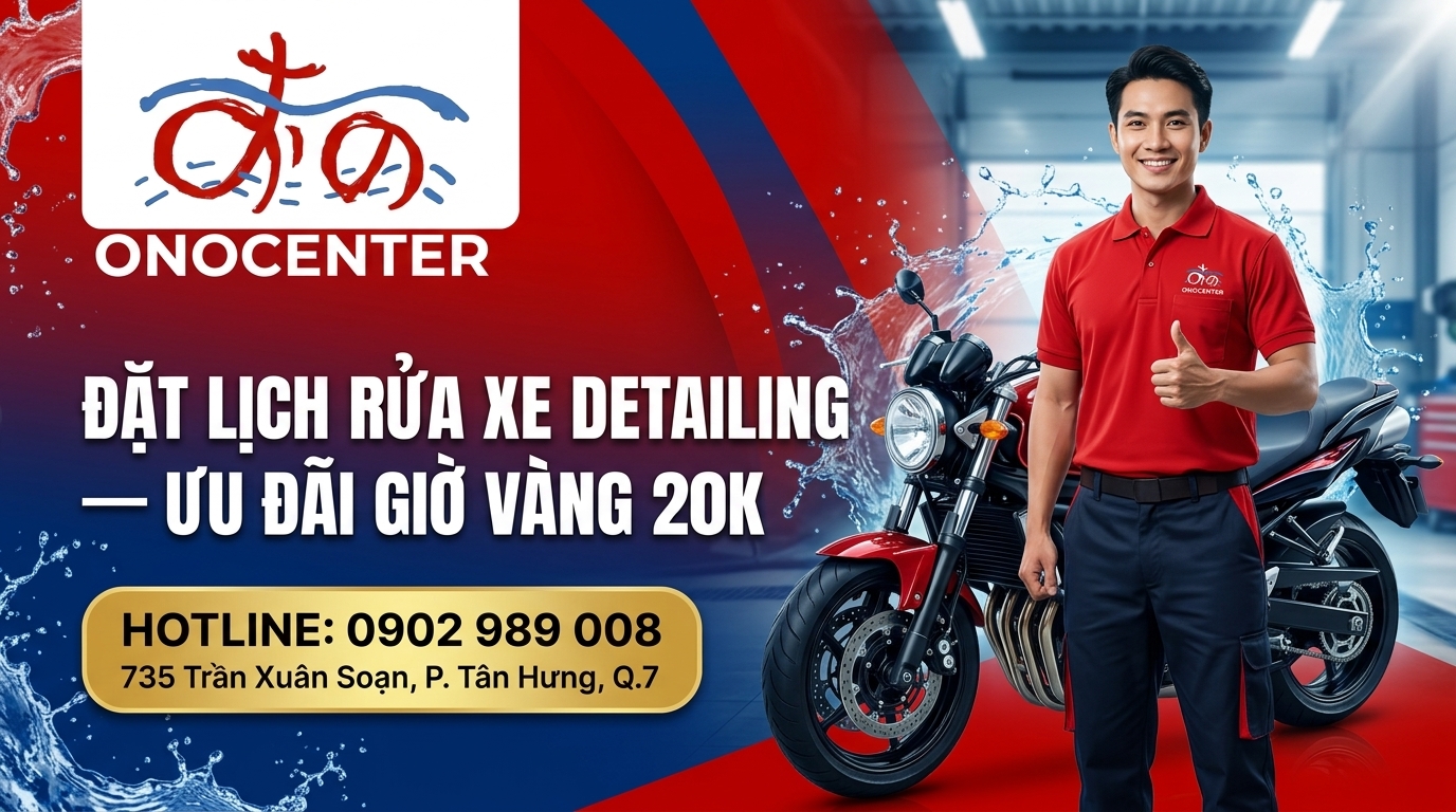 Banner ưu đãi đặt lịch dịch vụ rửa xe detailing tại trung tâm chăm sóc xe chuyên nghiệp ONOCENTER Quận 7